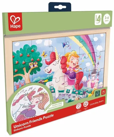 Puzzle din lemn Hape International - Unicorn și prieteni