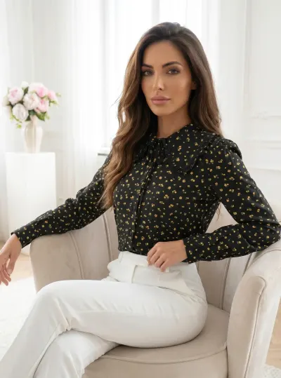 Camasa neagra cu imprimeu floral...