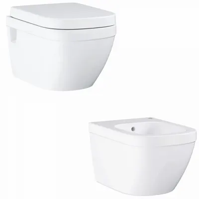 Set vas wc suspendat rimless cu capac soft close si bideu Grohe Euro Ceramic
