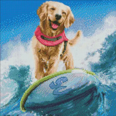 Goblen cu diamante Ideyka - Câine surfer, 40 х 40 cm