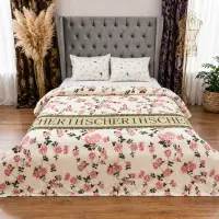 Patura pufoasa cocolino 200x230cm, 240g/mp, Alb, flori roz