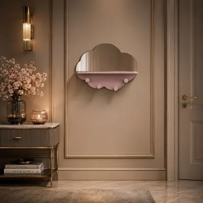 Cuier cu oglindă MDF roz 39x28cm