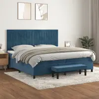 Gossi pat box spring cu saltea, albastru inchis, 200x200 cm, catifea