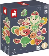 Set de magneți din lemn Janod - Fructe și legume, 24 buc