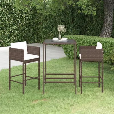 Gossi set mobilier bar de gradina, cu perne, 3 piese, maro, poliratan