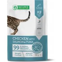 Nature's Protection Weight Control, pui, somon si ton, hrana umeda completa pentru pisici adulte, 100 g