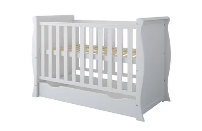 Patut din lemn 120x60 cm cu laterala detasabila ,sertar si margine din silicon pentru protectie dintisori Mini Sleight White