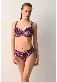 Sutien de baie cu cupe balconette si model animal print - Alb/Negru/Roz