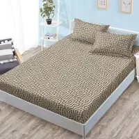 Cearsaf cu Elastic, Bumbac Satinat, 160x200 cm + 2 Fete de Perna 50x70 cm, Bej, abstract