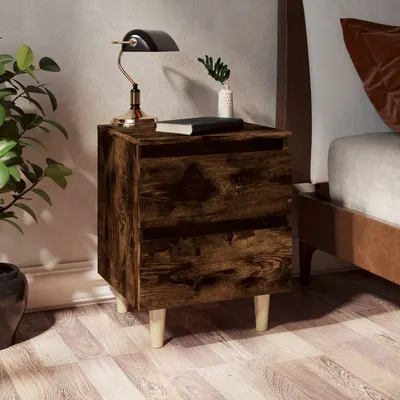 vidaXL Noptiere picioare lemn masiv 2 buc. stejar fumuriu 40x35x50 cm