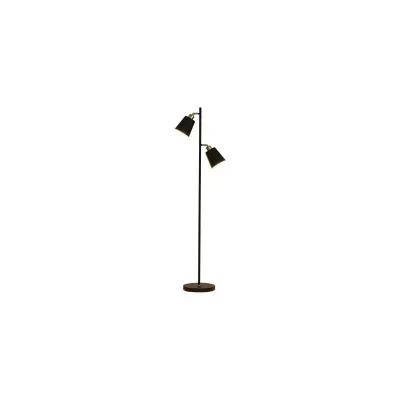 Lampa de podea dubla, finisaj negru-auriu, 2 x bec LED E27, inaltime 155 cm, cadru otel