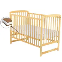Patut din lemn bebe, 120x60 cm, Din lemn de pin, Stabil si rezistent, Inaltime saltea reglabila pe 3 nivele, Laterala cu 3 bete detasabil, EN716-1, EN716-2, Natur, Babyneeds, Ola + Saltea 8 cm