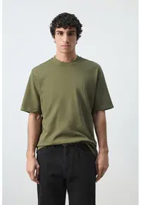 Tricou heavy cu croiala relaxed-fit - Verde inchis