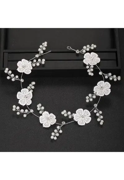 Accesoriu par - argintiu - modelator - cu floricele albe - Omar C8
