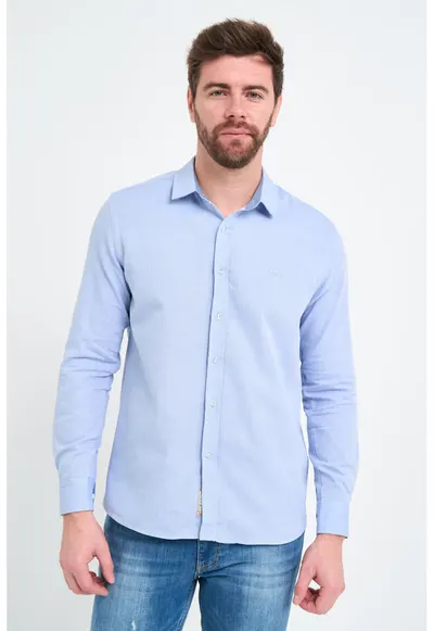 Camasa regular fit din bumbac - Albastru pastel