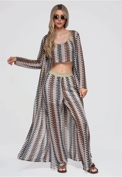 Kimono de plaja lung pentru femei - design lejer - cu maneci lungi si talie ajustabila OW-UW-E0001 - Maro