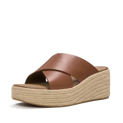 FITFLOP FitFlop Platfforms Espadrille Leather Wedge Cross Slides DIEPBRUIN 41