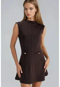Rochie midi slim fit - cu buzunare - maro - textil