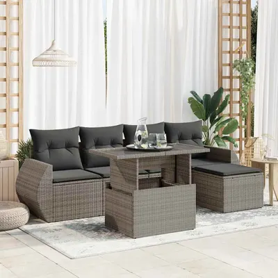 Gossi set mobilier gradina cu perne, 6 piese, gri, poliratan