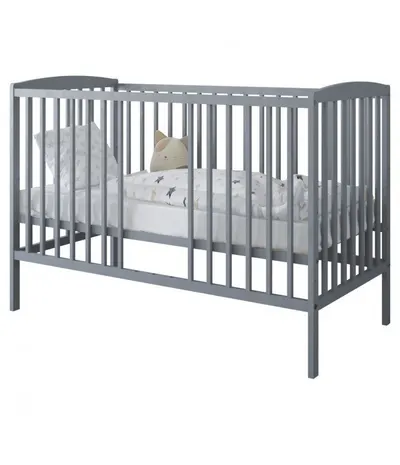 Patut din lemn Nichiduta Grace Gri 120x60 cm cu bariera inclusa,recomandat pana la 4 ani,somiera reglabila pe 3 nivele,sistem 3 bare detasabile