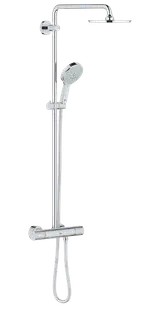 Sistem de dus Grohe Rainshower 210 27967000, 1/2, aparent, termostat, 3 pulverizari, 210 mm, pivotant, anti-calcar, Crom
