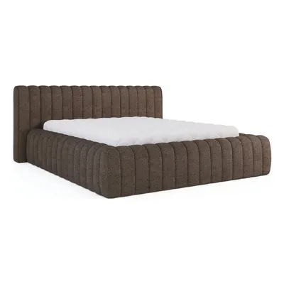 Pat matrimonial maro tapițat cu spațiu de depozitare cu somieră 140x200 cm Carilla – ELTAP
