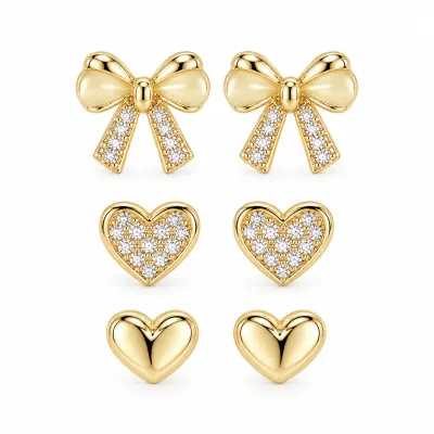 Set 3 Perechi Cercei Fundiță Placati cu Aur 18k