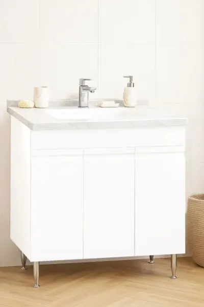 Set Baza front MDF si Lavoar seria 886, montat, 80 cm, alb