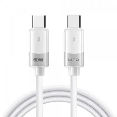 Cablu Date si Incarcare USB-C - USB-C Lito LD07, 60W, 1m, Alb