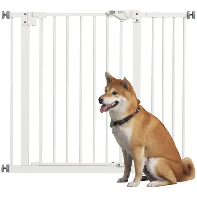 PawHut Barieră de siguranță animale ușă închidere automată sistem de dublă blocare fără găuri 1 extensie albă | Aosom Romania