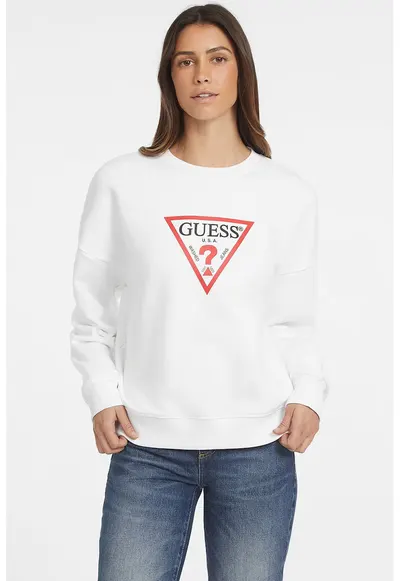 Bluza de trening cu croiala lejera - decolteu la baza gatului si logo - Alb
