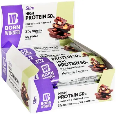 Slim Protein Bar, ciocolată și alune, 12 bucăți, Born Winner