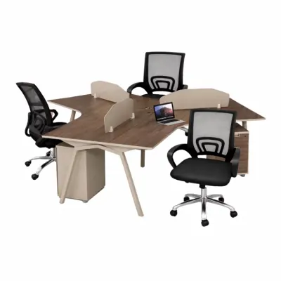 Set Nova 3 &amp; FlexiPro - Birou operational cu dulapuri integrate, 3 posturi si Scaun de birou ergonomic