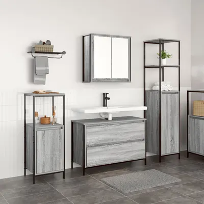Gossi set mobilier baie, 3 piese, gri sonoma, lemn prelucrat