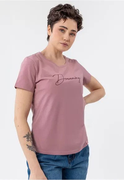 Tricou dama din bumbac cu imprimeu - Regular Fit - T-Decore - roz