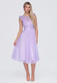 Rochie midi eleganta cu decolteu rotund si detalii din dantela LA-OM-DLR423 - Mov -