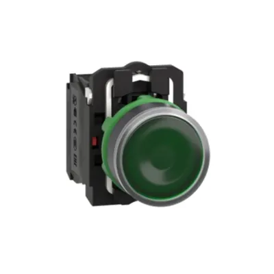 Buton Luminos Complet Verde Incastrat Ø22 cu Revenire 1Nd+1Ni 110, 120V