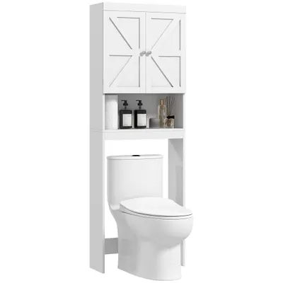 HOMCOM Dulap de depozitare deasupra toaletelor, dulap de baie cu 2 uși raft 58,5L x 23l x 170H cm alb | Aosom Romania