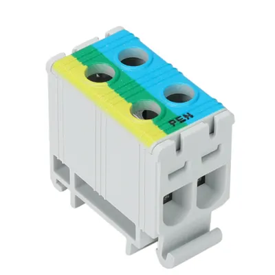 Clema de derivatie, fixare pe Sina, albastra-verde-galben 1.5-16mm2, max. 1000VAC, 1500VDC, max.85A