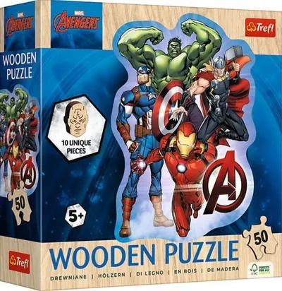 Puzzle din lemn pentru copii Trefl din 50 piese - Aventurile Răzbunătorilor