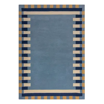 Covor albastru țesut manual din lână 160x230 cm Kai Wool Border – Flair Rugs