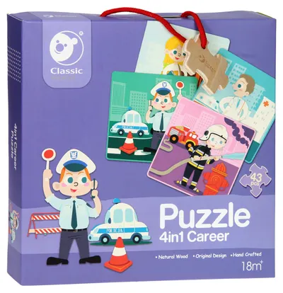 Puzzle pentru copii din lemn Classic World 4 în 1 - Profesii