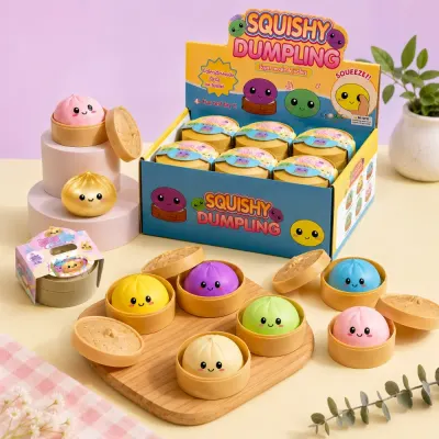 Jucarie Squishy Dumpling Antistres- găluște asiatice (bao bun) Lucky Bao in cutie plastic Jucarii En-gross