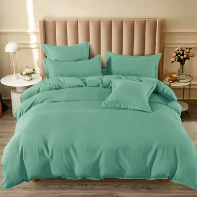 Lenjerie pat dublu cu ELASTIC, Finet, 6 piese, Verde menta