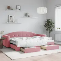 Gossi pat de zi cu extensie si sertare, roz, 80x200 cm, catifea