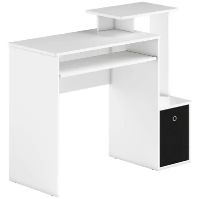 HOMCOM Birou modern pentru PC, birou pentru computer cu raft pentru tastatura, raft si spatiu de depozitare din material, 100x40x86.6cm, alb si negru