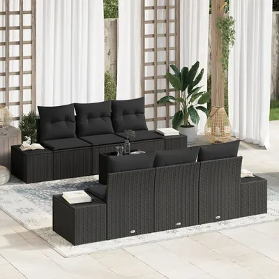 Gossi set de canapea de gradina cu 7 piese si perne din ratan negru