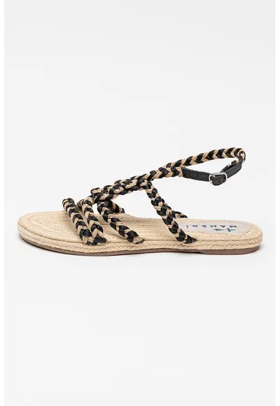 Sandale tip espadrile cu barete cu model impletiti Yucatan - Negru/Maro camel