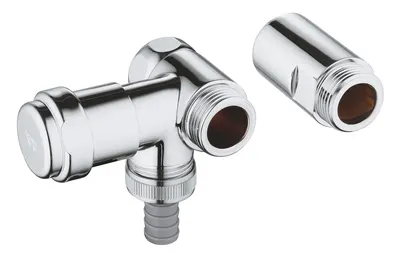Robinet cu ventil cu amestec Grohe, Valve Union Left, montare pe perete, pentru baterii montate pe perete, 3/4" x 1/2" x 3/4" protectie anti-reflux, montare pe partea stanga