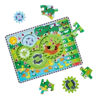 Puzzle din lemn cu rotite dintate pentru invatarea numararii prin joaca Animale vesele